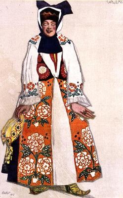 Costume design for a peasant woman, from Sadko, 1917 (colour litho) from Leon Nikolajewitsch Bakst