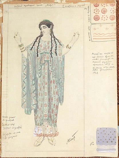 Lady-in-waiting, costume design for ''Hippolytus'' Euripides from Leon Nikolajewitsch Bakst