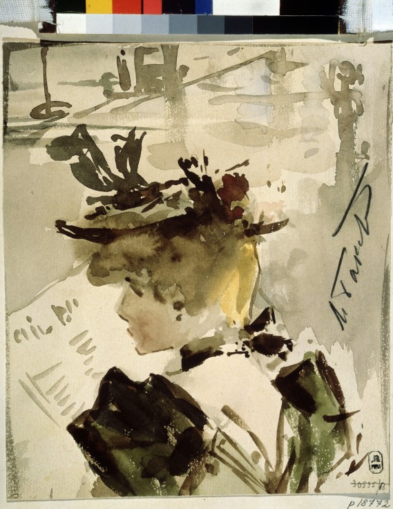 A woman reading from Leon Nikolajewitsch Bakst