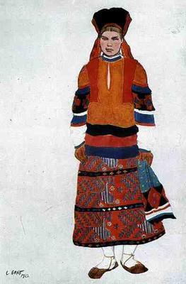 Costume design for a Peasant Girl, 1922 (colour litho)