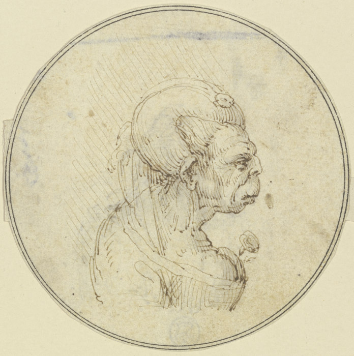 Karikatur einer alten Frau, Brustbild mit einer Rose im Busen, im Profil nach rechts from Leonardo da Vinci