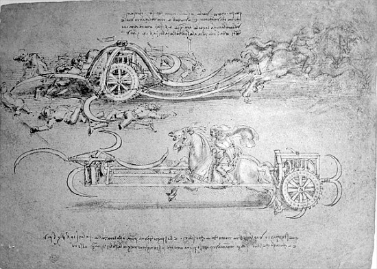 Scythed Chariot, c.1483-85 (pen and ink on paper) from Leonardo da Vinci