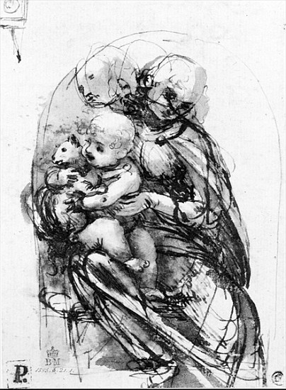 Study for a Madonna with a Cat, c.1478-80 (pen & ink over stylus underdrawing on paper) from Leonardo da Vinci