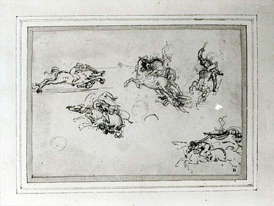 Study of Horsemen in Combat, 1503-4 (pen and ink on paper) from Leonardo da Vinci