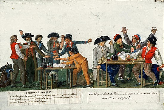The Republican Oath being signed in blood and singing ''The Marseillaise'', c.1792 from Lesueur Brothers