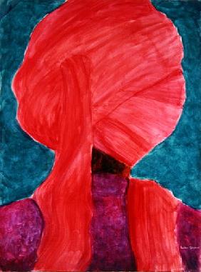 Red Turban 5 (acrylic on paper) 