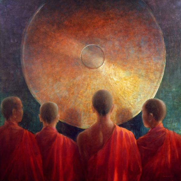 Young Monks with Gong (oil on canvas)  from Lincoln  Seligman