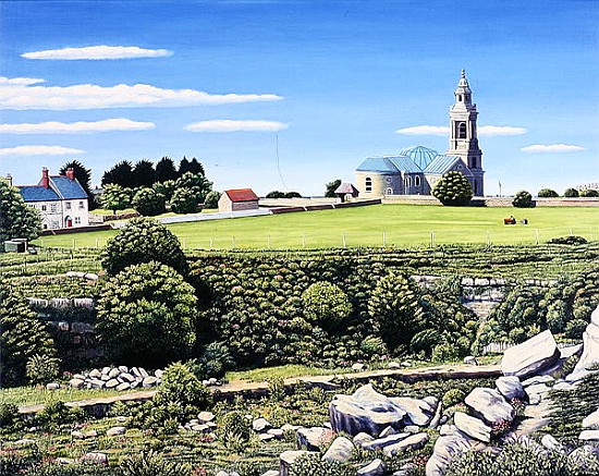 St. George''s Church and Quarries, Portland, 2006 (oil on canvas)  from Liz  Wright