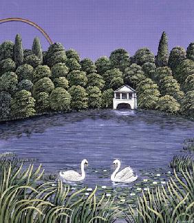 Swans on a lake, 1983 (gouache) 