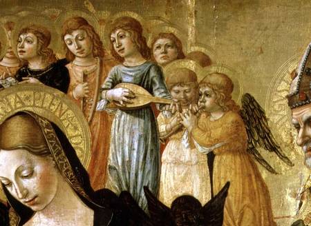 The Marriage of St. Catherine of Siena, detail of the head of the Virgin and musical angels from Lorenzo d'Alessandro  da Severino II