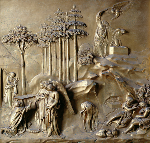 The Story of Isaac: Angels Prophesy the Birth of Isaac and the Angel staying Abraham's Sword, one of from Lorenzo Ghiberti