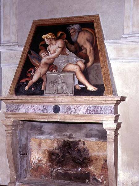 Venus, Vulcan and Cupid, fresco above a fireplace from Lorenzo Leonbruno