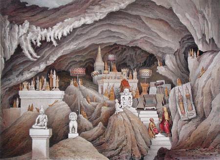 Interior of the grotto of Nam Hou, Laos, from 'Atlas du Voyage d'Exploration de Indo-Chine effectue from Louis Delaporte