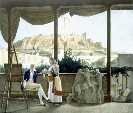 The French Consul, Monsieur Fauvel, on the terrace of his house in Athens, engraved by the Thierry B from Louis Dupre