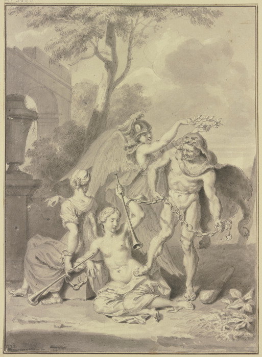 Herkules von Minerva gekrönt hält zwei gefesselte Mädchen mit Posaunen from Louis Fabricius Dubourg