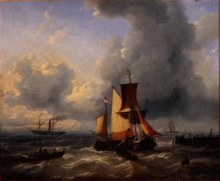 Shipping off a Jetty from Louis Verboeckhoven