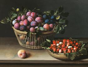 Basket of Plums and Basket of Strawberries