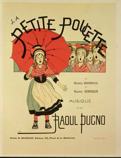 Reproduction of a poster advertising the operetta 'La Petite Poucette' from Louis Maurice Boutet de Monvel