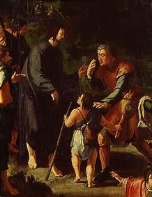 The cure of the blind man of Jericho. Detail: Christ and the blind man from Lucas van Leyden