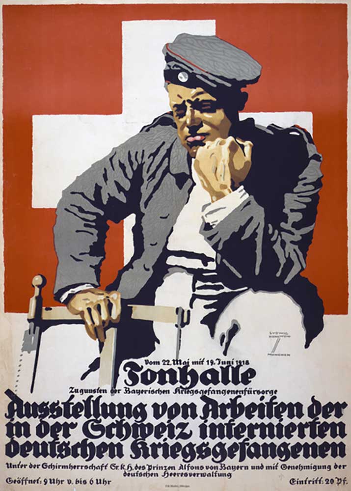 Poster advertising an exhibition of works by German prisoners of war interned in Switzerland, 1918 from Ludwig Hohlwein