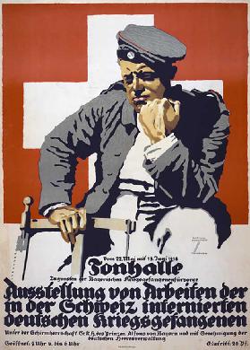 Poster advertising an exhibition of works by German prisoners of war interned in Switzerland, 1918