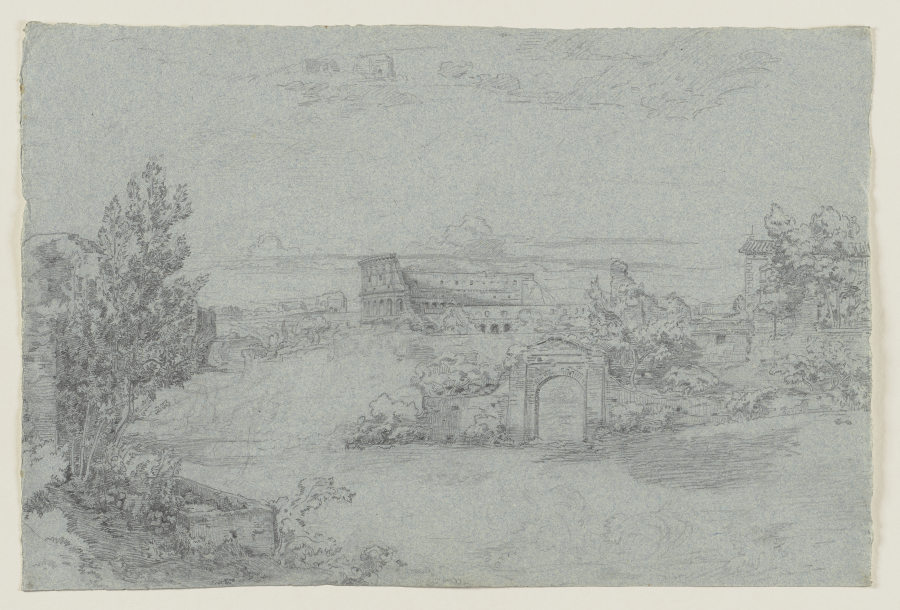 Landschaft mit Gebäuden und Ruinen, darunter der eines Amphitheaters from Ludwig Metz
