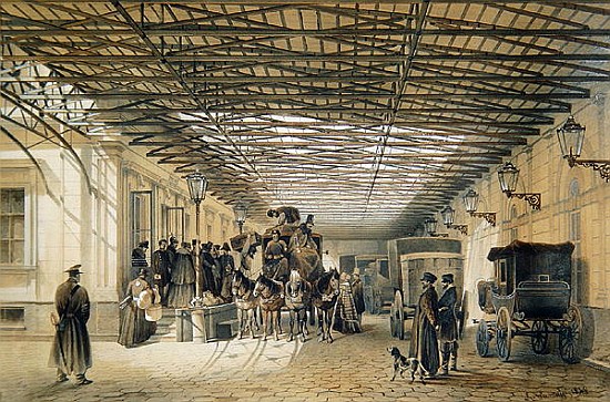 Departure of a Stagecoach from St. Petersburg Station, 1848 (w/c & ink on paper) from Luigi (Ludwig Osipovich) Premazzi