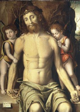 Palmezzano, Marco c.1458 - 1539. ''Christ in the tomb, supported by two angels'', 1529. Oil on wood.