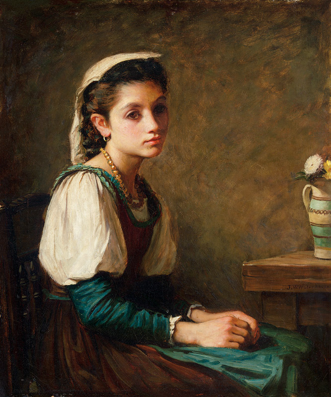Bildnis eines Mädchens mit einer Vase Gänseblümchen. from Margaret Murray-Cookesley