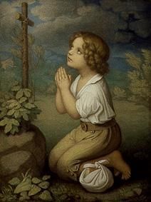 Praying boy at the wayside cross. from Marie Ellenrieder