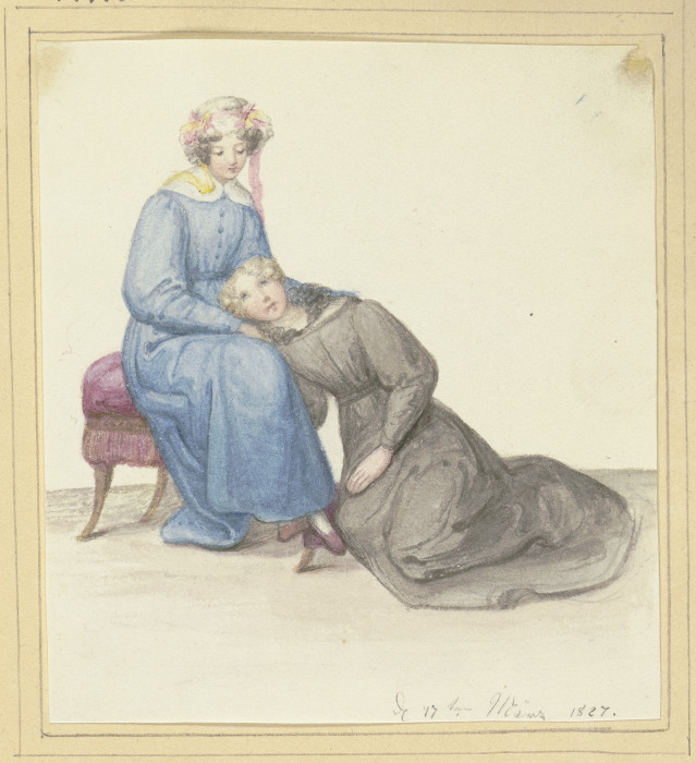 Sitzende Mutter, an ihren Schoß gelehnt ein junges Mädchen from Marie Ellenrieder