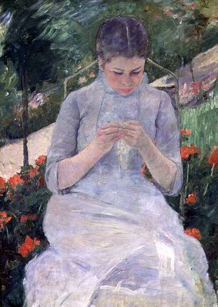 Young Woman Sewing in the garden from Mary Cassatt