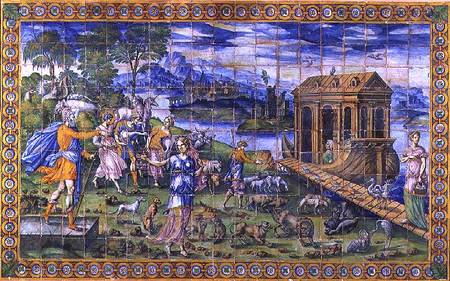 Tile depicting the Story of Noah: Embarking in the Ark from Masseot Abaquesne