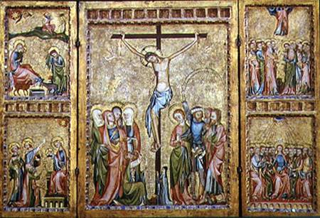 Altarpiece with the Crucifixion in the centre panel and scenes from the Life of Christ on the side p from Master of Cologne