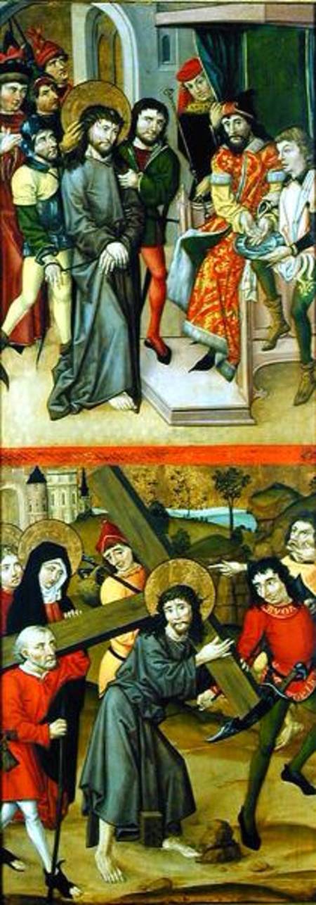 Christ Before Pilate and Christ Carrying the Cross, panel from and altarpiece depicting scenes of th from Master of the Luneburg Footwashers
