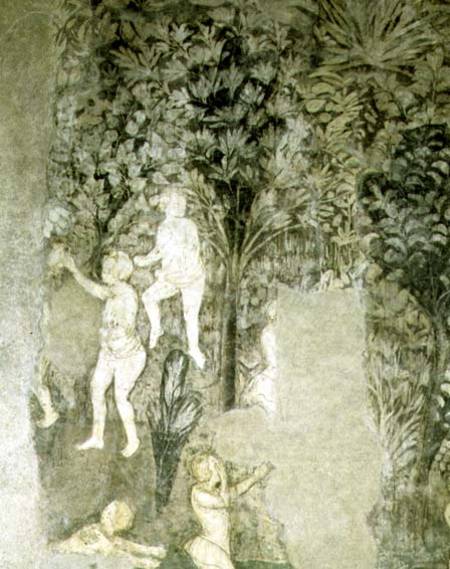 Detail of men bathing from the decorative scheme in the Hall of the Popes from Matteo Giovanetti