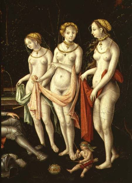 The Destruction of Troy and the Judgement of Paris, detail depicting Artemis, Hera and Aphrodite from Matthias Gerung or Gerou