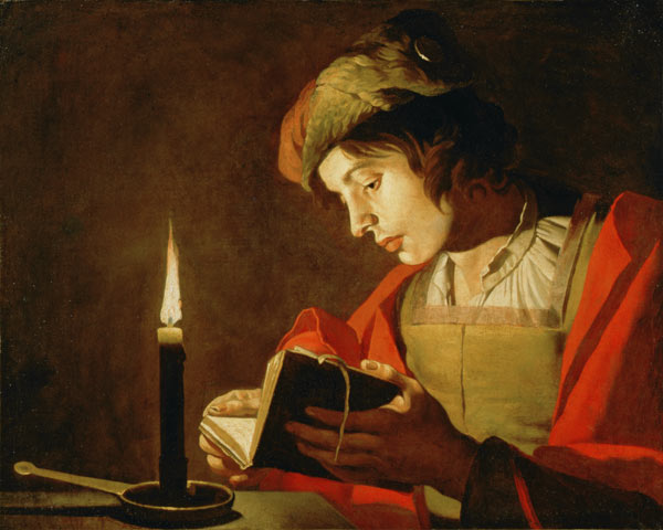 Young Man Reading by Candle Light from Matthias Stomer
