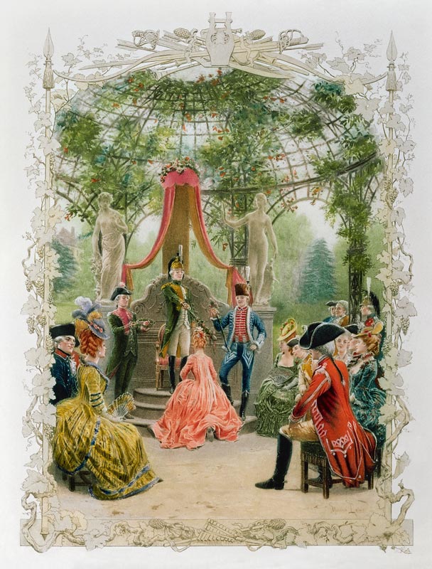 Masonic Initiation Ceremony of a lady Freemason in c.1785, 1890 (colour litho)  from Maurice Leloir