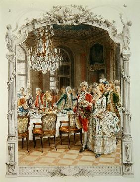 Elegant meal during the Eighteenth century, illustration from ''Une femme de qualite au siecle passe
