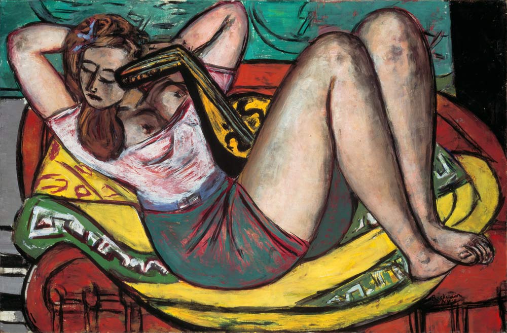 Woman with mandolin in yellow and red. 1950 from Max Beckmann