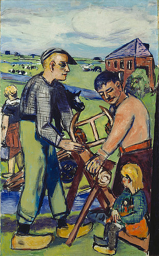 Dutch workers with a saw. 1940 from Max Beckmann