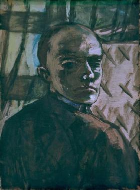 Self-portrait with green curtain