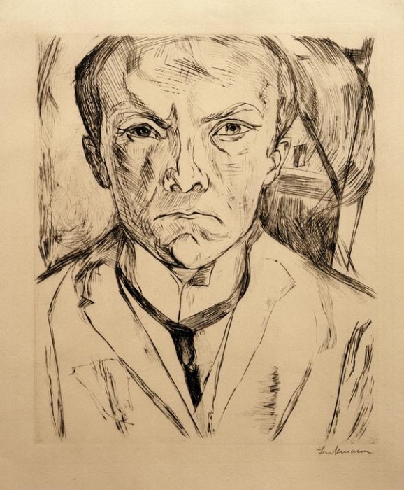 Self-portrait from the front, in the background Hausgiebel from Max Beckmann