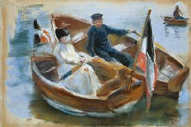 Two Boats with Flags, Wannsee, 1910 (pastel on paper)