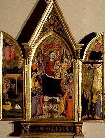 Movable triptych Madonna with child and saints on the wings birth and crucifixion Christi