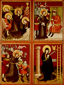 Four panels of the passion of Jesu (mount of olives, Pilatus, Kreuztragung, pain mother Maria) from Meister des Altars von Berzenke