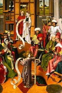 Jesus and the document scholars in the temple from Meister von Iserlohn