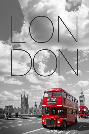 Red Buses in London | Text & Skyline
