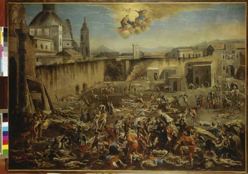 The plague in Naples on the Piazza Mercatello. from Micco Dom.Gargiulo Spadaro